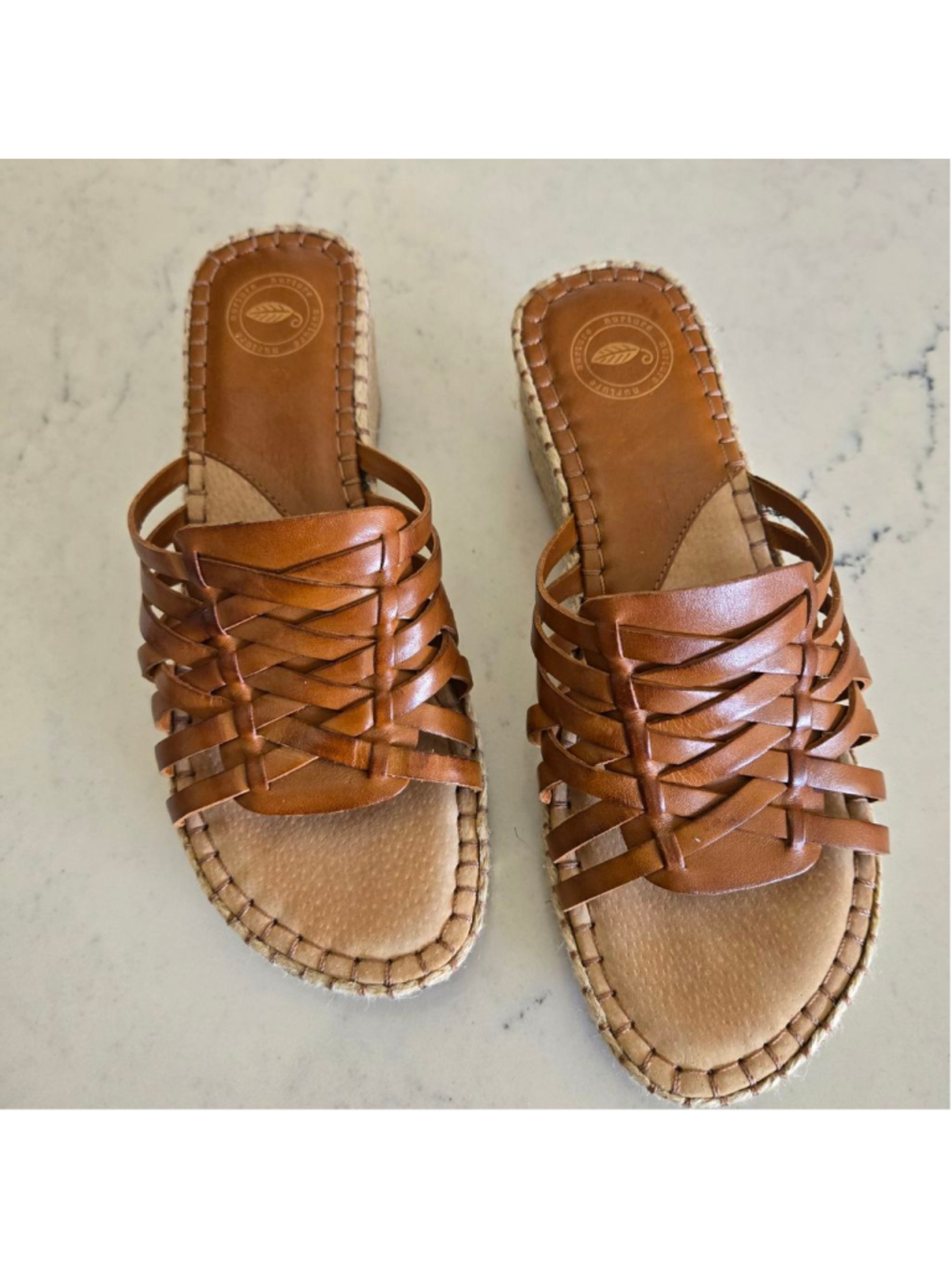 Women's Nurture Brown Woven Leather Espadrille Wedge Sandals 7.5
